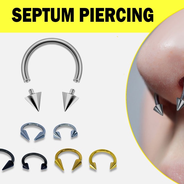 Cone/Spike Septum Piercing Titanium Internally Threaded Horseshoe Barbell CBB/CBR 16G 14G Septum Jewelry Nose Ring, PA Ring, Lip Ring