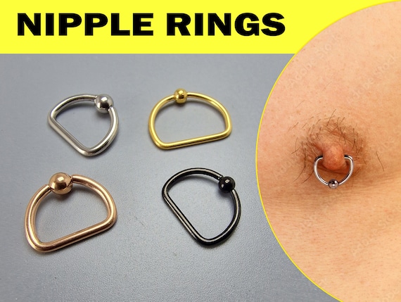 Titanium Nipple Rings, D-ring Nipple Jewelry, Captive nipple hoops 18G 16G 14G Body Piercing