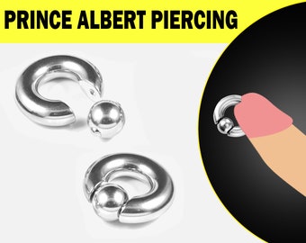 Prince Albert Piercing, Prince Albert Jewelry, PA Ring - Captive Bead Ring, Captive Prince 8G to 00G with Spring Ball Closure