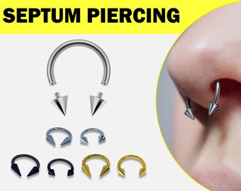 Cone/Spike Septum Piercing Titanium Internally Threaded Horseshoe Barbell CBB/CBR 16G 14G Septum Jewelry Nose Ring, PA Ring, Lip Ring