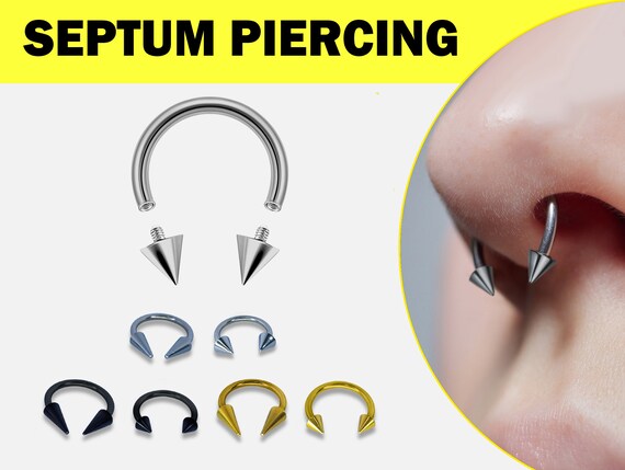 Cone spike Septum Piercing Titanium Internally Threaded Horseshoe