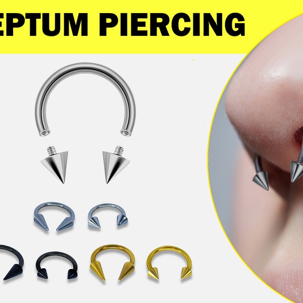 Cone/Spike Septum Piercing Titanium Internally Threaded Horseshoe Barbell CBB/CBR 16G 14G Septum Jewelry Nose Ring, PA Ring, Lip Ring