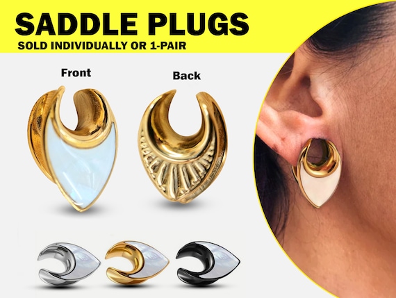 Ear Stretching Reverse Saddle Plugs Flesh Tunnel Earrings with Natural Conch Shell - Double Flare Ear Gauges