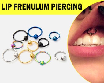 Lippenbändchen Piercing, Smiley Body Piercing, Titanium Ball Hoop Ring BCR 18G 16G 14G, Frenulum Ring, Lippenbändchen, British Standard