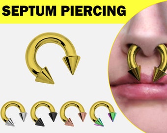 Gold Spike Septum Piercing Internally Threaded Horseshoe Barbell CBB/BCR Big Gauge Septum Ring, PA Ring Combination - British Standard