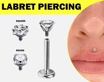 Titanium Prong Set Crystal Labret Lip Piercing Jewelry Stud 16G Body Piercing Tragus, Ashley Piercing, Medusa - Internally Threaded