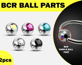Titanium Replacement BCR Gem Ball Parts in many Colors - 2pcs Body Piercing Dimple Ball loose part for Captive Bead Ring, Ball Closure Ring