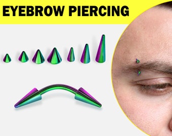 Rainbow Spike Curved Barbell Eyebrow Jewelry Titanium Piercing 18G 16G 14G Vertical Labret, Bridge Bar Choose Spike or Cone Sizes You Want