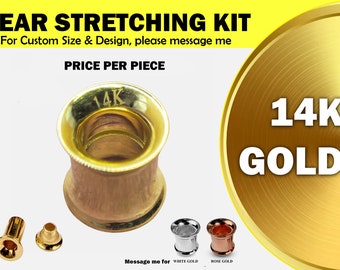 14K Gold Ear Stretchers Flared Tunnel Plugs Earring - Body Piercing Flesh Tunnel Ear Stretching Kit, Ear Gauges - 1 piece per Order