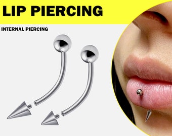 Piercing labret vertical, titane 16G 14G, barre incurvée, boule filetée intérieurement, cône et pointe pour bijoux pour les lèvres, anneau pour les lèvres