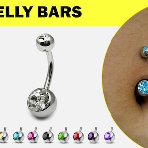 Titanium Curved barbell Belly Bar Belly Rings with CZ Crystals - 14G (1.6mm) Navel Ring Belly Button Jewelry Bar Length 6mm to 16mm