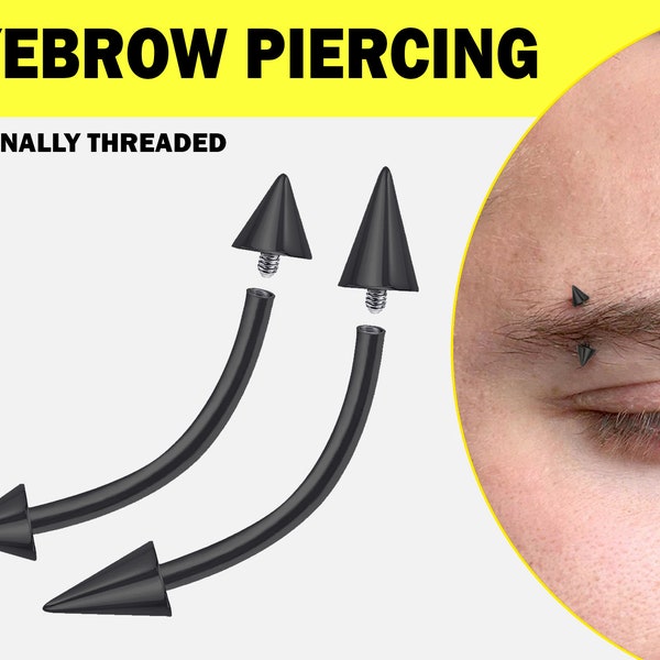 Black Spike Eyebrow piercing Jewelry, Titanium 16G 14G Curved Barbell Internally Threaded Cone and Spike for Eyebrow Ring, Eyebrow Jewelry