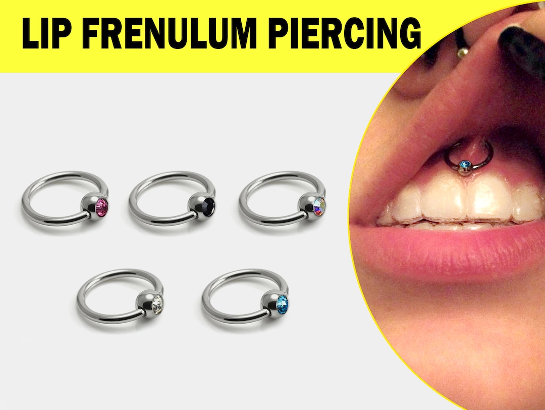 Lip Frenulum With Gem, Smiley Body Piercing, Titanium Captive Ring 18G