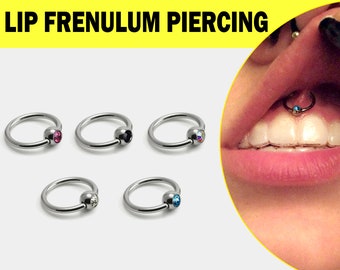 Lip Frenulum with Gem, Smiley Body Piercing, Titanium Captive Ring 18G 16G 14G, Frenulum Ring, lippenbändchen, British Standard