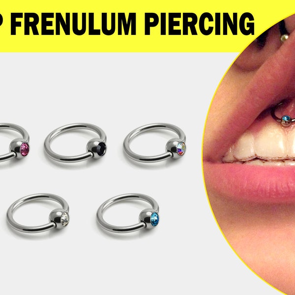 Lip Frenulum with Gem, Smiley Body Piercing, Titanium Captive Ring 18G 16G 14G, Frenulum Ring, lippenbändchen, British Standard