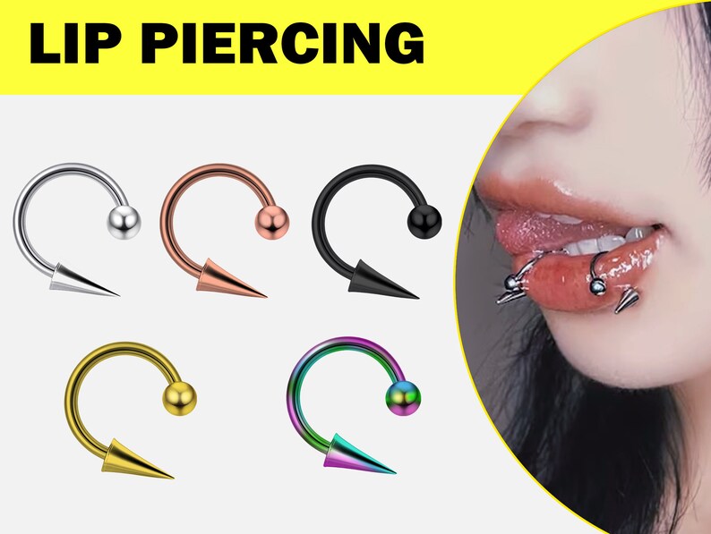 Snake Bite Piercing, Titanium CBB/CBR Horseshoe Barbell with Ball and Spike in many Colors 18G 16G 14G Septum Ring, Lip Ring, Lip Jewelry image 1