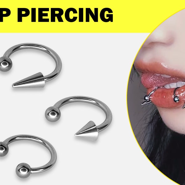 Titanium Spike CBB/CBR Horseshoe Barbell with Ball Combination - 18G 16G 14G Septum Ring, Lip Ring, Lip Hugger, Lip Jewelry