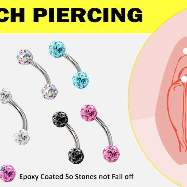 Clit Piercing, Curved Barbell, Genital Piercing - Implant Grade Titanium Curved Barbell with Epoxy Coated Crystals