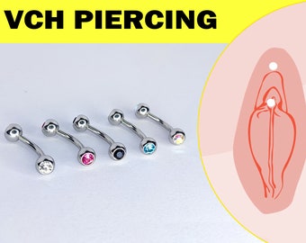 Nefertiti piercing, titanium VCH piercing gebogen staaf met edelsteen zirkonia's