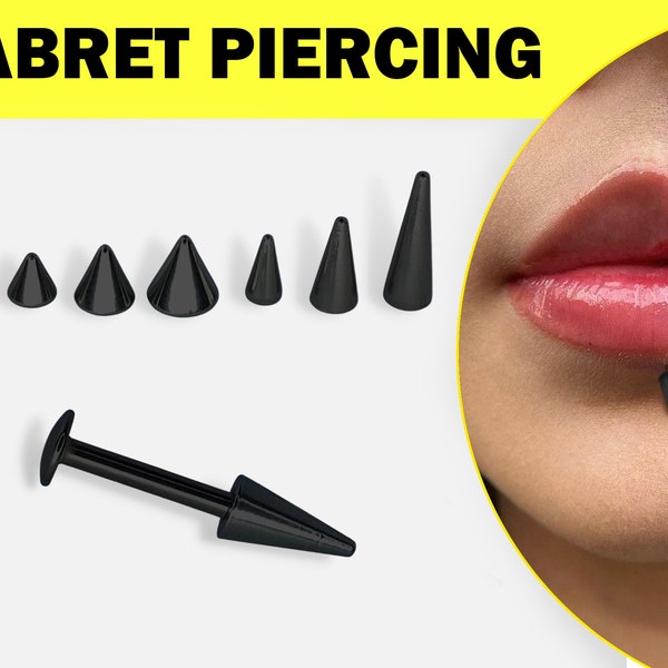 Black Spike Flat Back Labret Stud Lip Jewelry - Titanium Piercing 18G 16G 14G Monroe, Ashley Labret - Choose Spike or Cone Sizes You Want