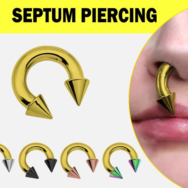 Gouden Spike Septum Piercing Intern schroefdraad Hoefijzer Barbell CBB/BCR Big Gauge Septum Ring, PA Ring Combinatie - British Standard