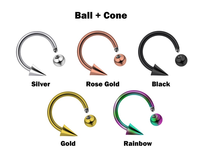 Snake Bite Piercing, Titanium CBB/CBR Horseshoe Barbell with Ball and Spike in many Colors 18G 16G 14G Septum Ring, Lip Ring, Lip Jewelry image 6