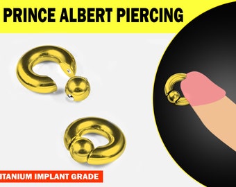 Gold Prinz Albert Piercing, Prinz Albert Schmuck, PA Ring - Titan Captive Bead Ring, Captive Prince 8G bis 00G mit Federballverschluss
