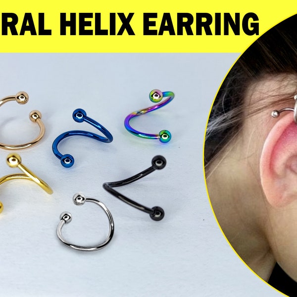 Spiral Helix Ring Titanium Twisted Barbell Earrings 18G 16G 14G Body Piercing Lip Ring, Belly Ring, Cartilage Earring, Tongue Ring