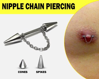 Spike Nipple Chain Piercing Jewellery, Nipple Piercing - Titanium Cone/Spike Barbell Piercing Jewelry 16G 14G - Choose Cone or Spike