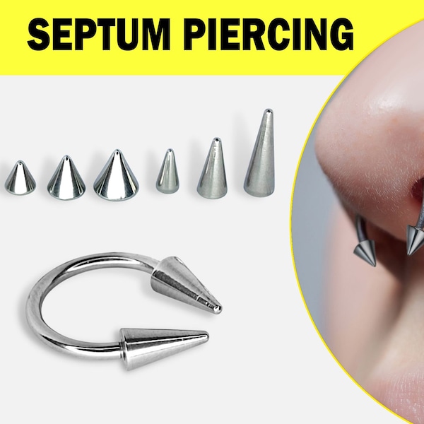 Spike Septum Ring Nose Jewelry - Titanium Piercing 18G 16G 14G CBB/CBR Horseshoe, Helix Ring Lip Ring - Choose Spike or Cone Sizes You Want