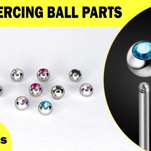 Titanium Threaded Gem Ball Piercing Top Parts in many Colors - 2pcs Body Piercing loose part for Barbells, Labret, CBB, Externally Threaded