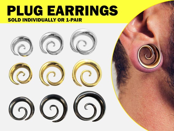 Ear Stretching Spiral Plugs Ear Tunnels, Flesh Tunnel, Ear Gauges - Body Piercing Saddle Plugs Size 8mm to 25mm