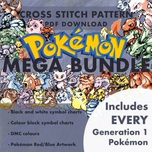 Classic Pokemon Red and Blue Sprites All 151 First Generation Pokemon Cross  Stitch Pattern PDF Digital Download 
