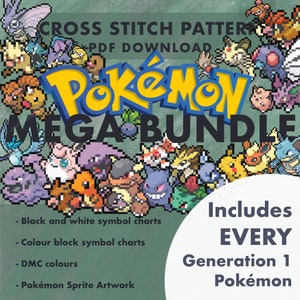 Pacote Completo de Padrões de Ponto Cruz da Primeira Geração de Pokémon (Download Digital)
