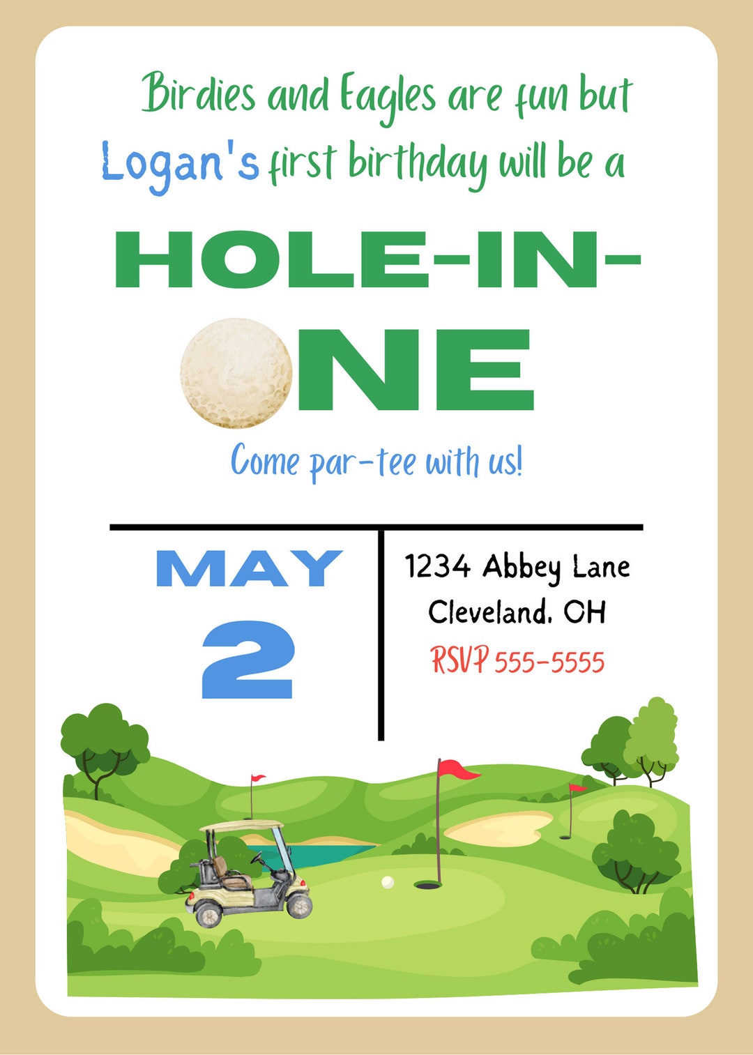 Holeinone Printable Birthday Invitation Golf Editable Golf Invitation