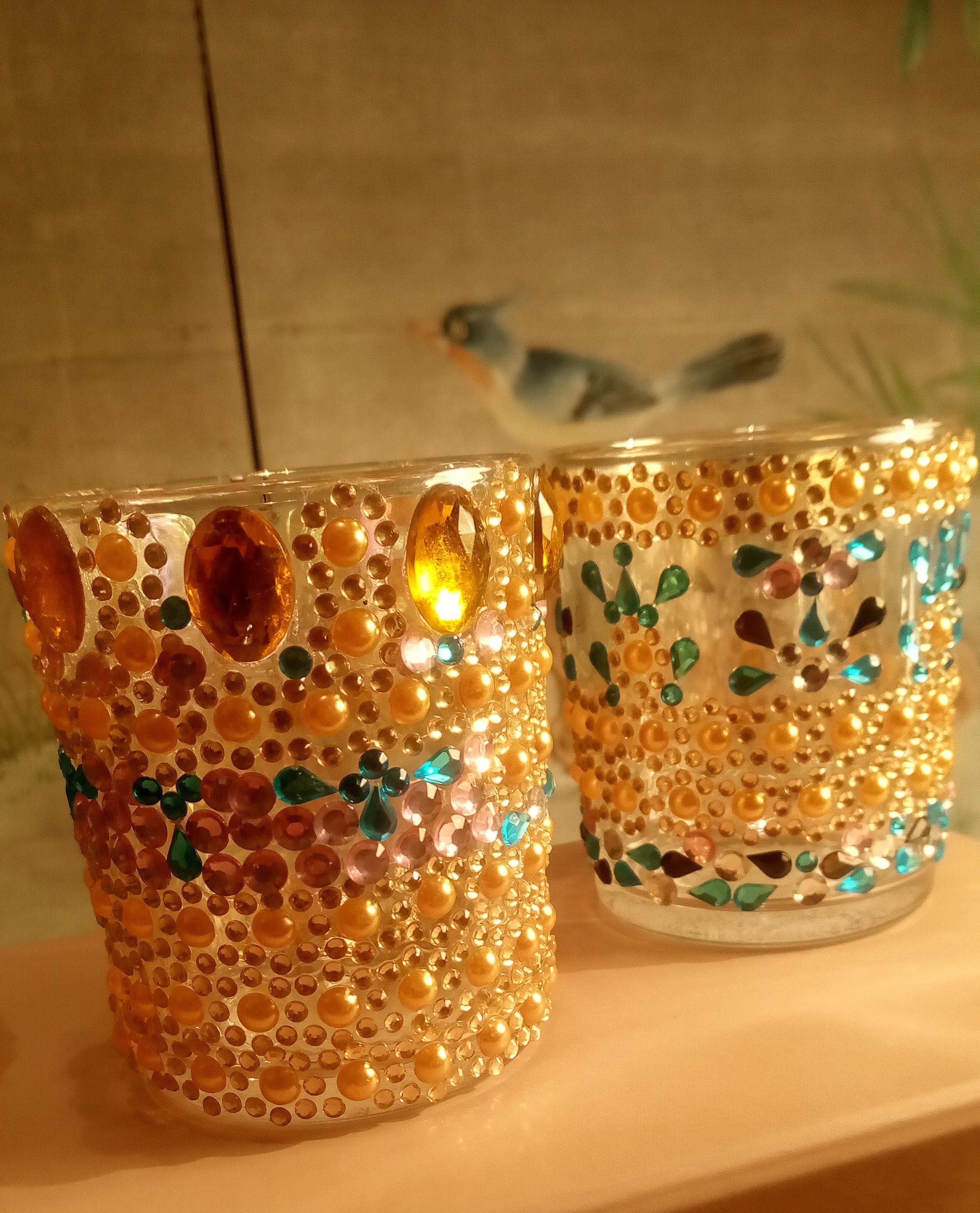 JEWELED CANDLE HOLDERS Beautiful Tealight Candle Holders. Set Etsy