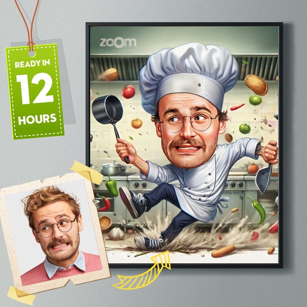 Benutzerdefinierte männlicher Koch Cartoon Portrait, Chef Karikatur, Geschenk für Chef, Chef Cartoon, lustiges Koch Geschenk, benutzerdefinierte Karikatur, personalisierte Chef Geschenk