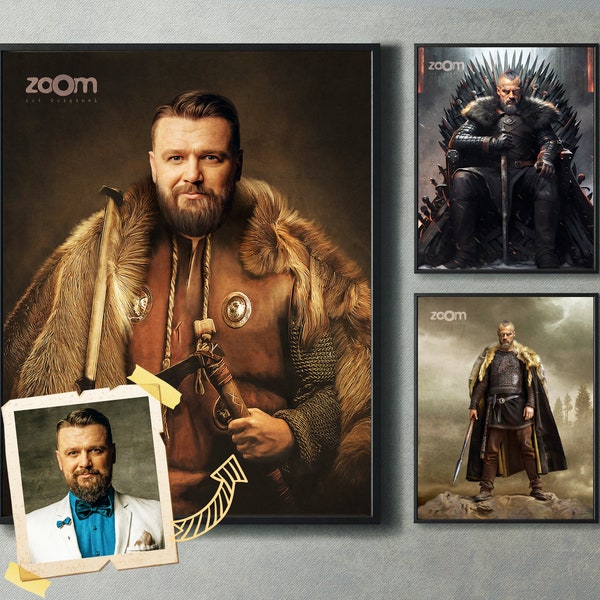 Custom Viking Portrait from Photo, Historical Viking Gifts for Men, Renaissance Portrait, Personalized Birthday Gift, Custom King Portrait