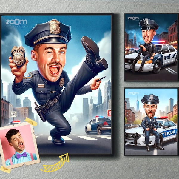 Ritratto di cartone animato della polizia personalizzato, ritratto della polizia, regalo dell'ufficiale di polizia, caricatura della polizia, caricatura della polizia divertente, regalo per la polizia, polizia