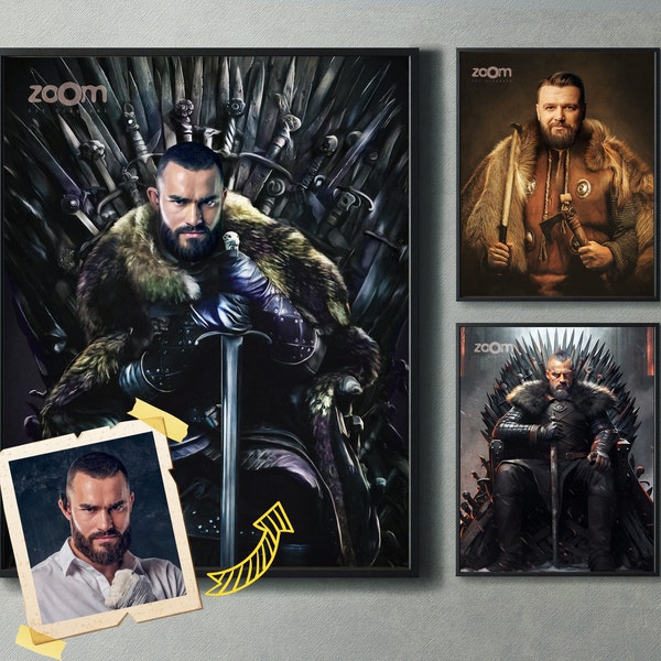 Thrones Custom Portrait, Jon Snow Portrait, The King in the North, Custom Viking Portrait, viking Portrait, viking gifts, Gift for Him