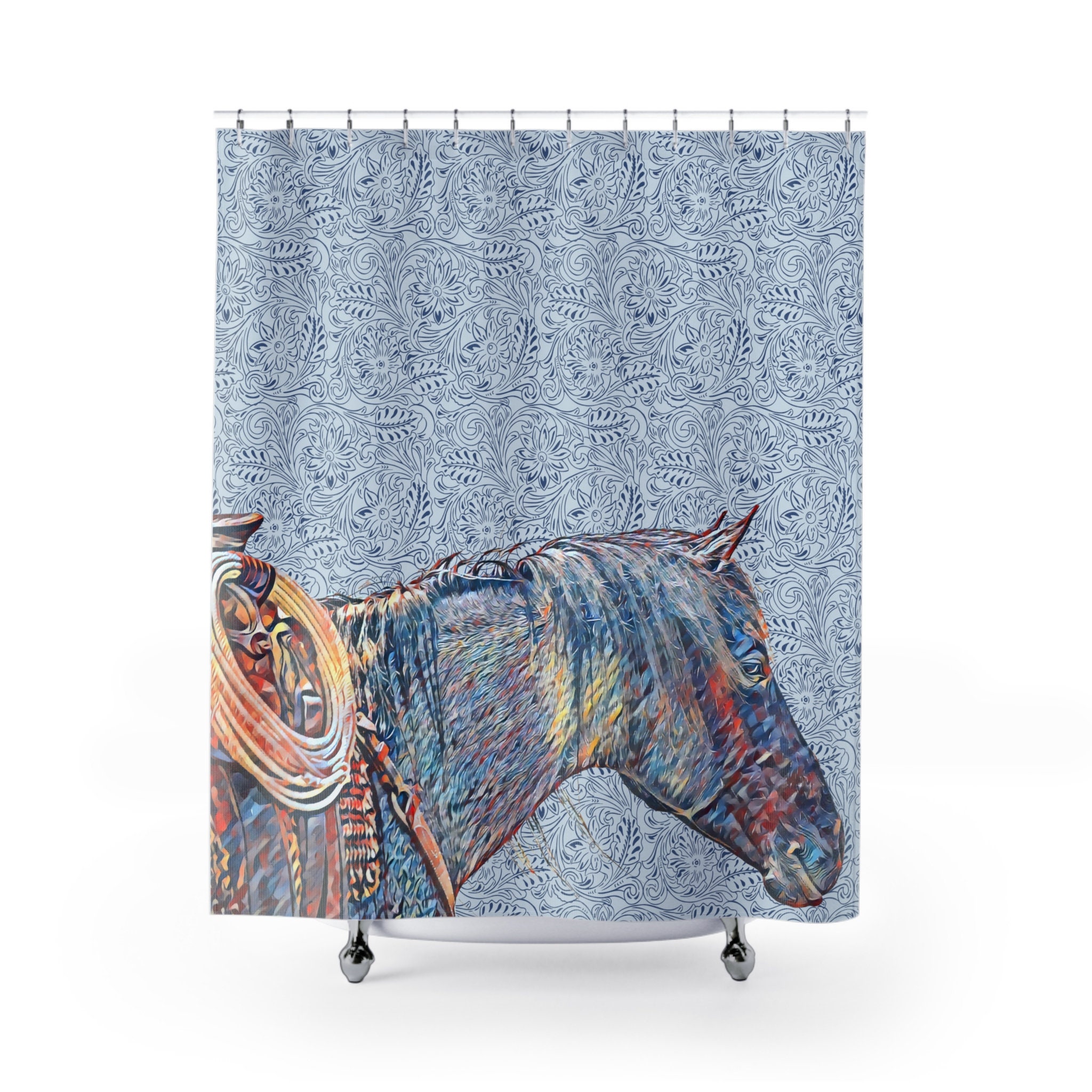 Blue Ranch Horse Shower Curtain