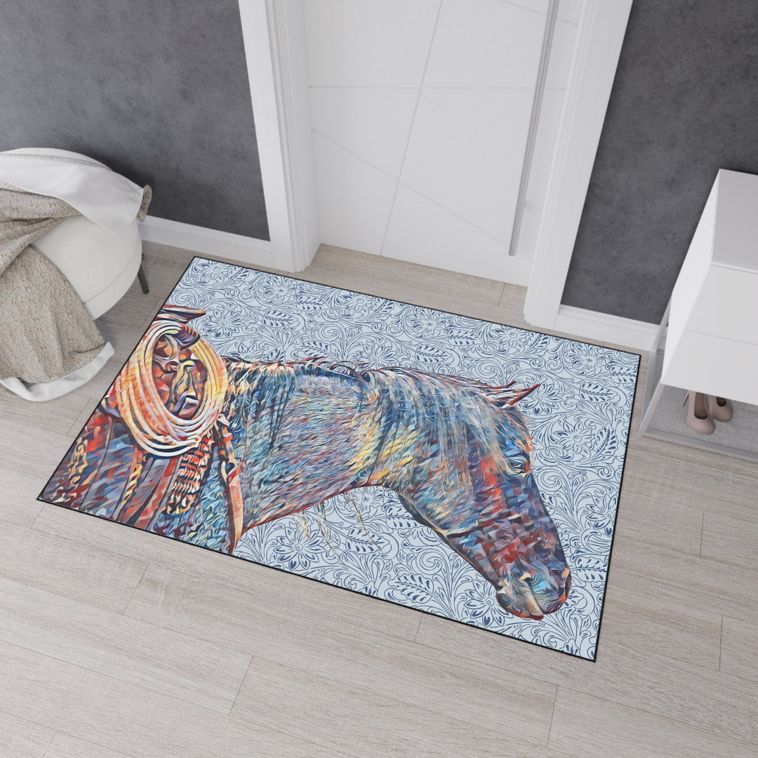Blue Ranch Horse Heavy Duty Floor Mat - Etsy