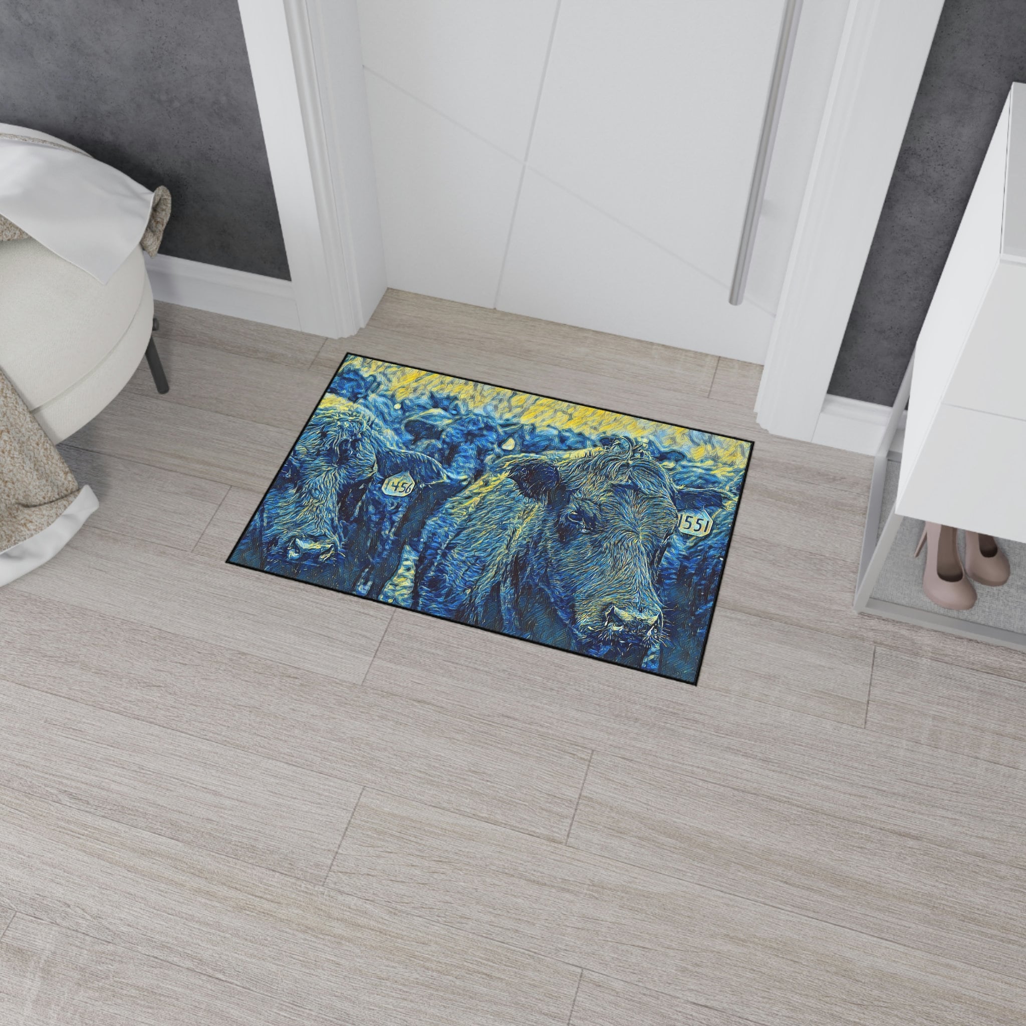 Black And Green Cow Print Floor Mat