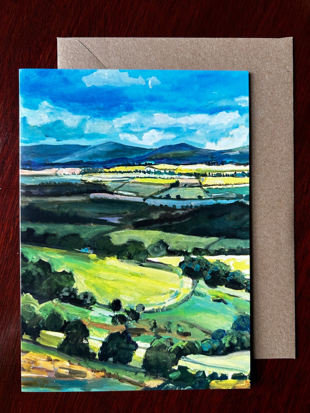 Blank Greeting Card Mountain Art Spring Walk on the Malvern Hills