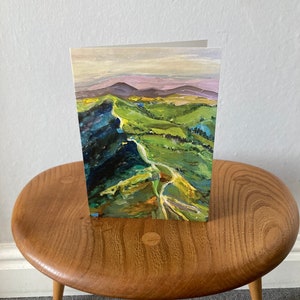 Biglietto d'auguri vuoto Passeggiata sulle colline di Malvern dal dipinto acrilico originale di Margaret Powell Art