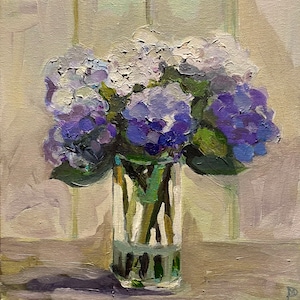 Purple Hydrangeas print - a limited edition giclee fine art print from an original painting by Margaret Powell, gift for garden lovers