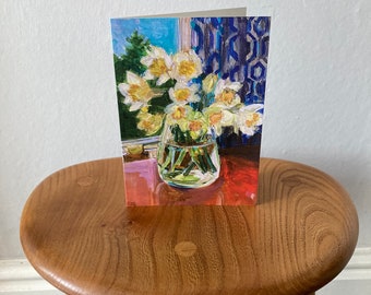 Cartão de felicitações de narcisos: pintura acrílica original, arte floral