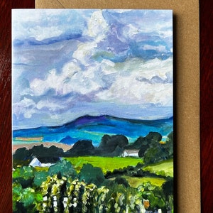 Biglietto d'auguri vuoto - Malvern Hills a maggio - dal dipinto acrilico originale di Margaret Powell Art