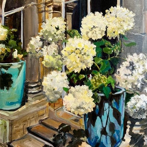 White Hydrangeas art print- a limited edition giclee fine art print from an original painting by Margaret Powell, elegant art for the home