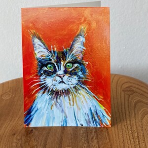 Bonita tarjeta de felicitación de gato, Polly la gata. Tarjeta de felicitación en blanco con retrato de gato, basada en el retrato original de Margaret Powell Art.